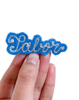 Custom Word Patch - Silver on Blue