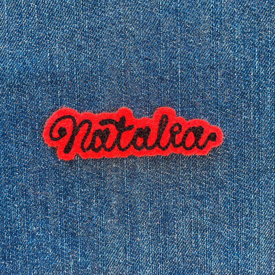 Custom Word Patch - Black on Red
