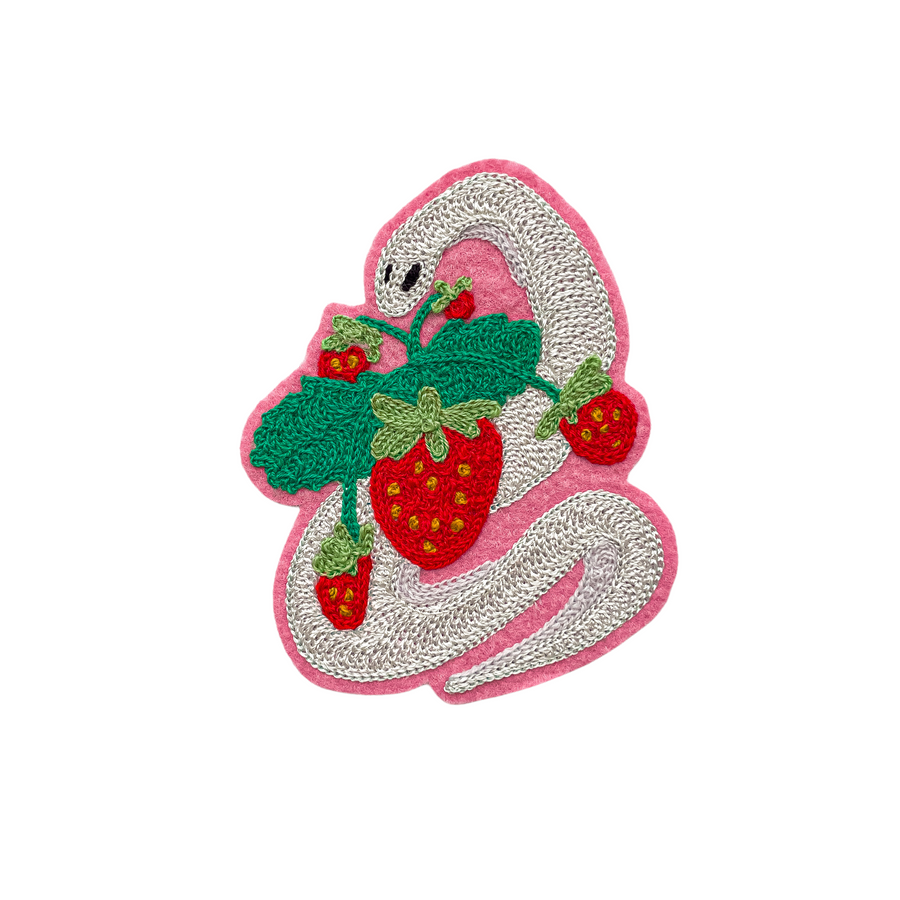 Strawberry Snake Silver - Chainstitch Patch