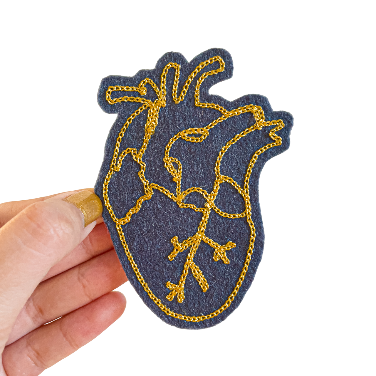 Gold Anatomical Heart - Chainstitch Patch