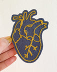 Gold Anatomical Heart - Chainstitch Patch