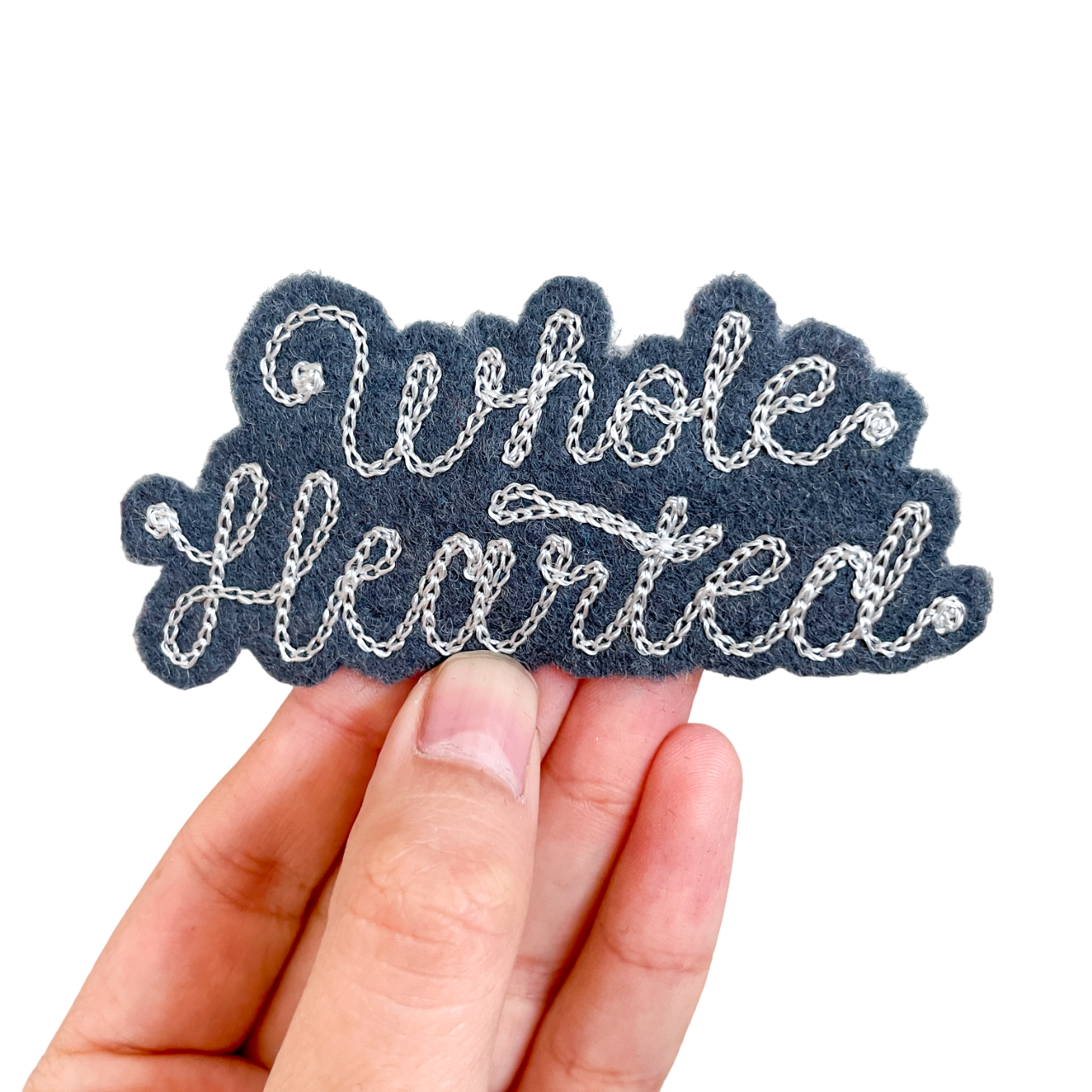 Custom Phrase Patch - Silver on Grey