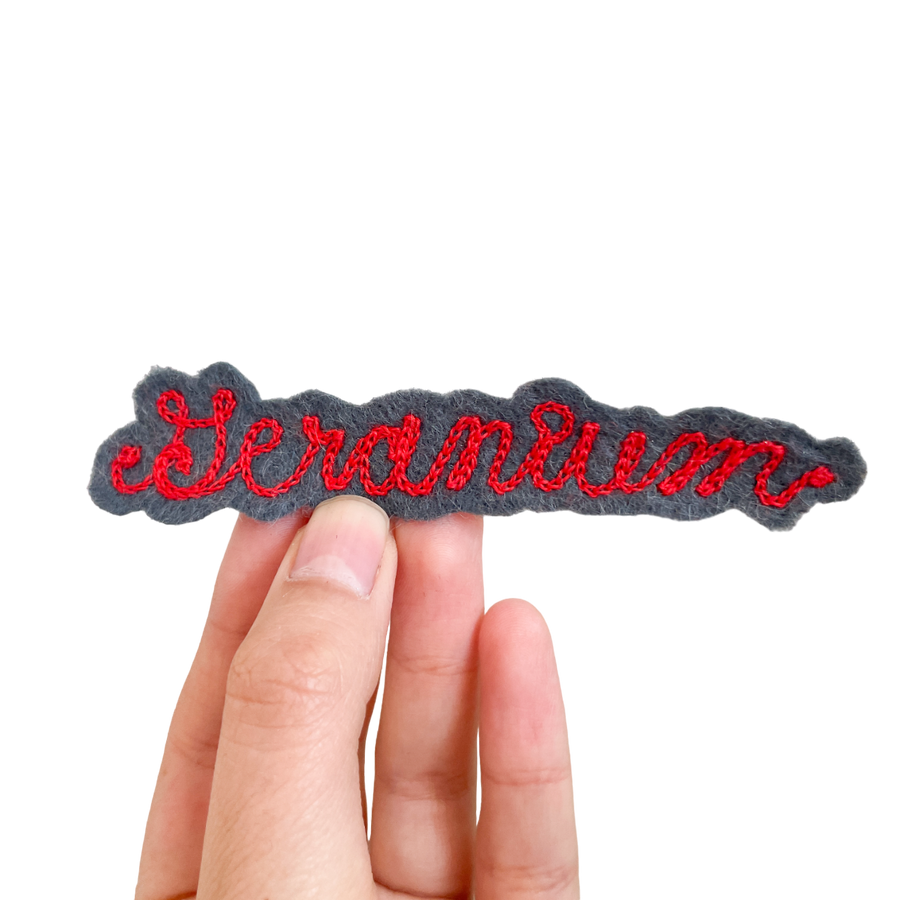 Custom Word Patch - Red on Grey