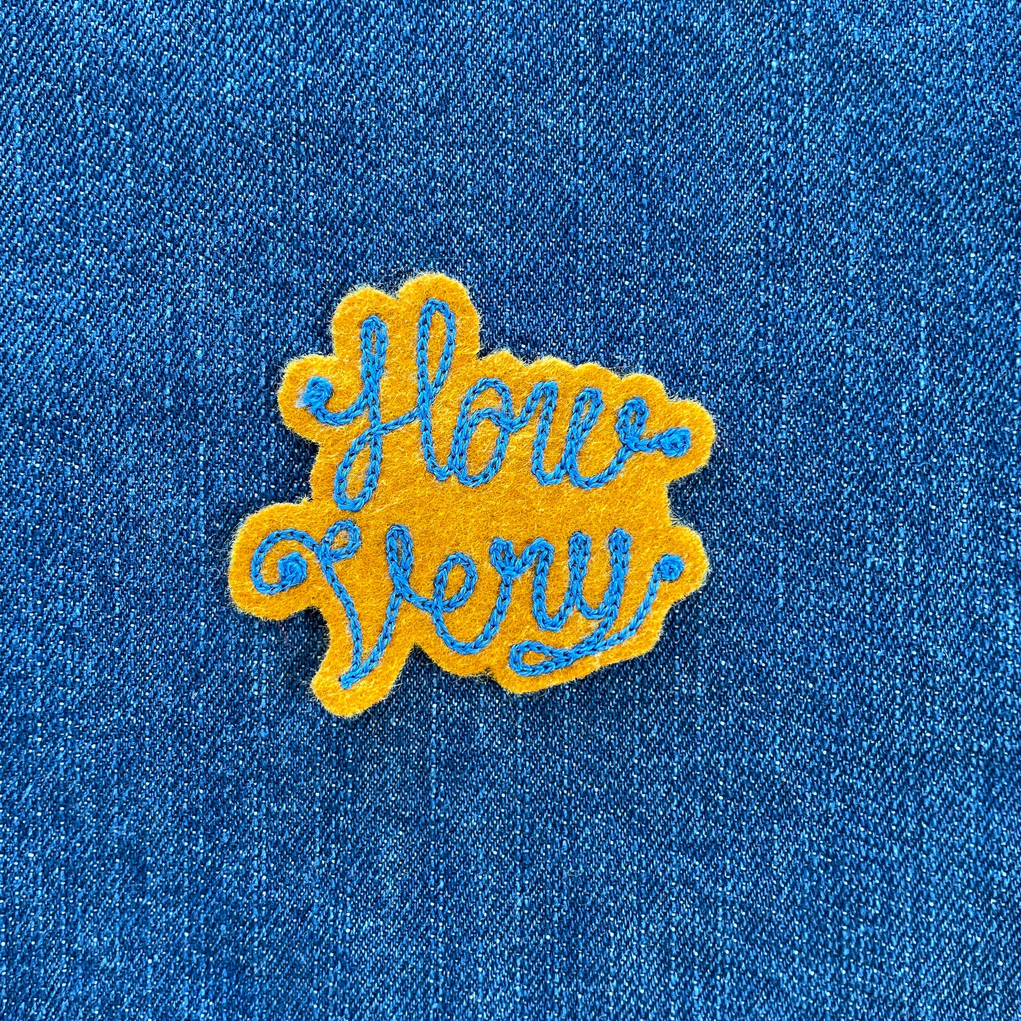 Custom Phrase Patch - Blue on Yellow