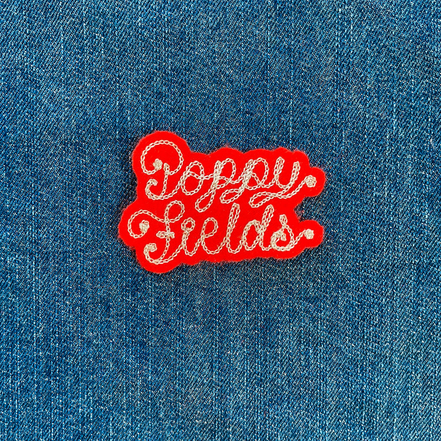 Custom Phrase Patch - Silver on Red