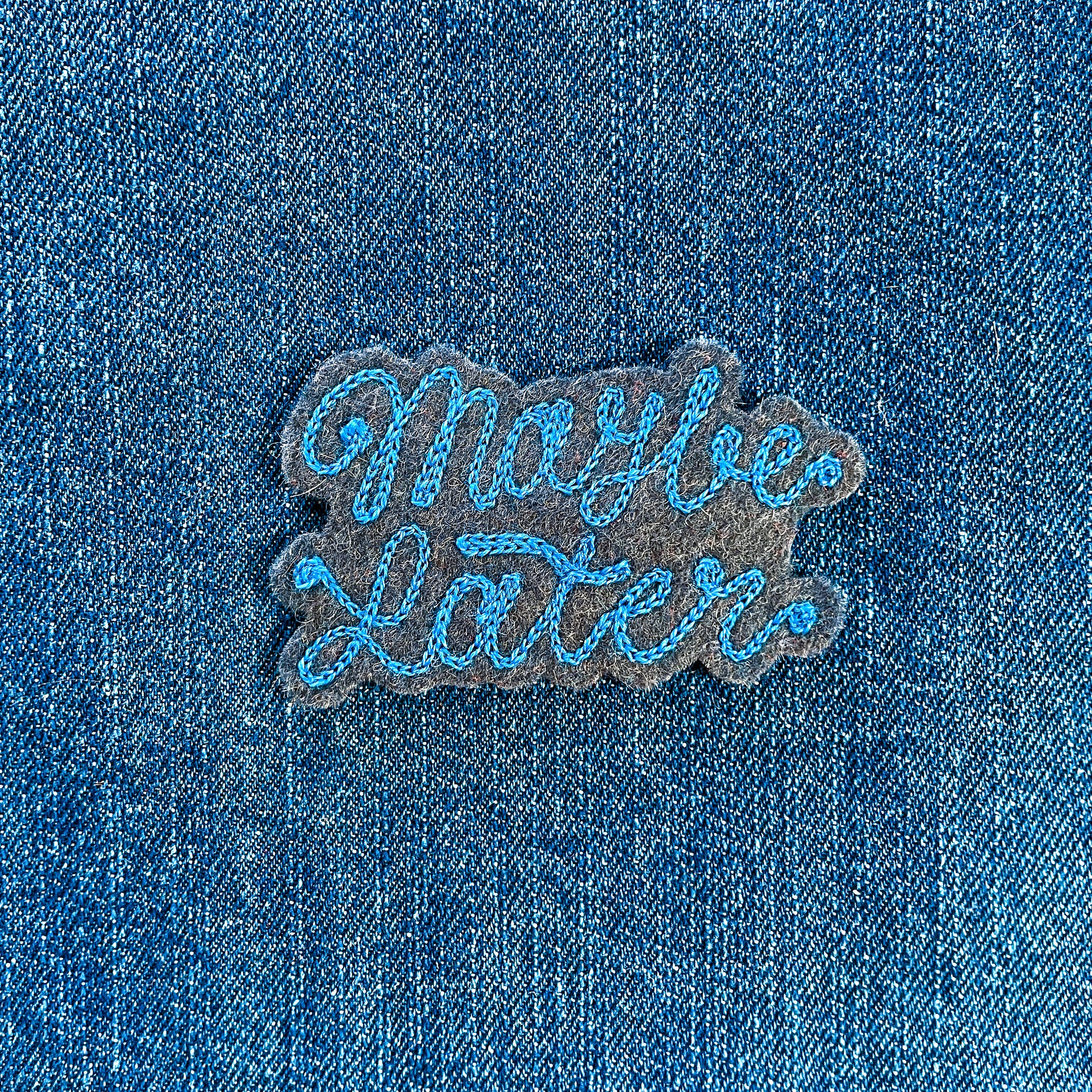 Custom Phrase Patch - Blue on Grey