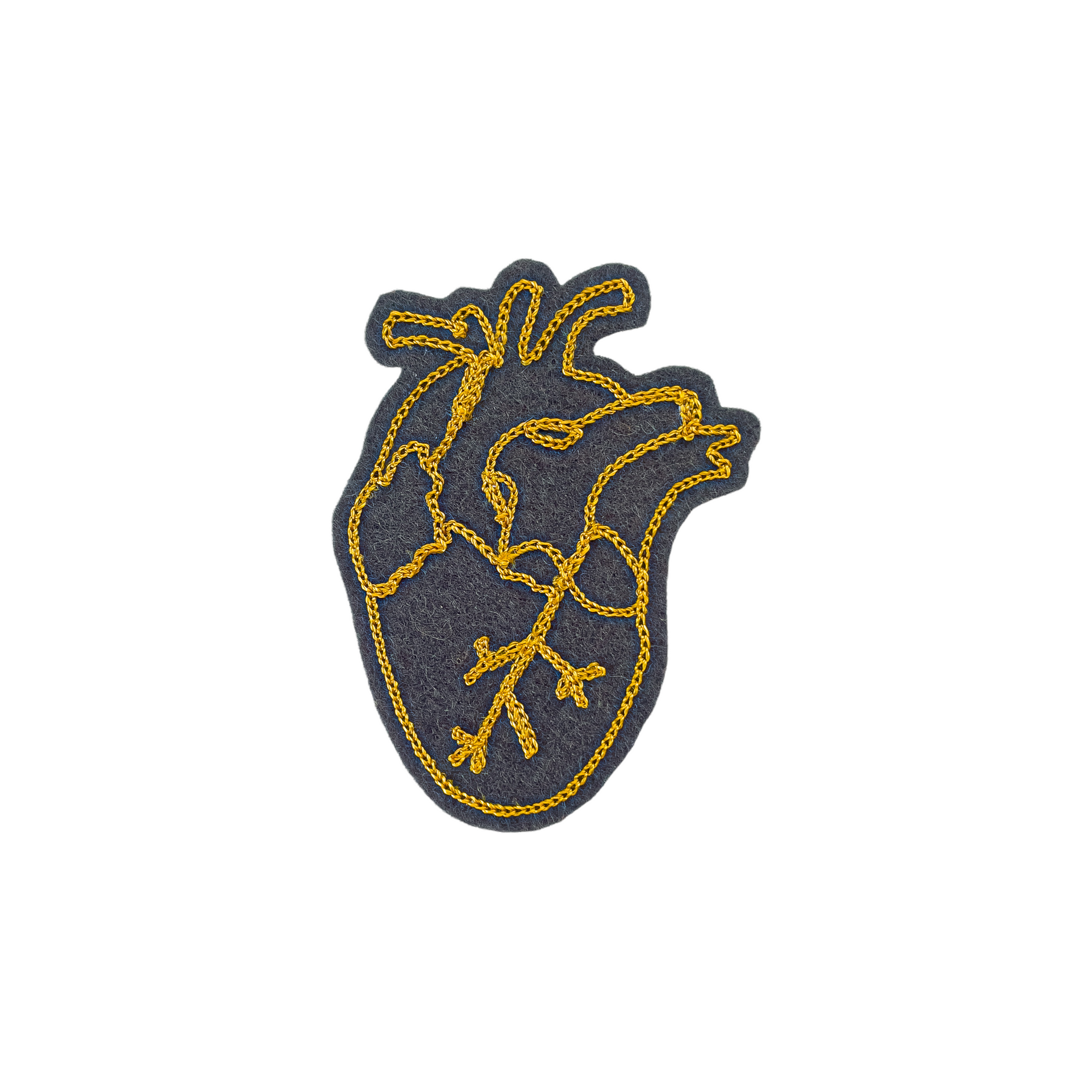 Gold Anatomical Heart - Chainstitch Patch